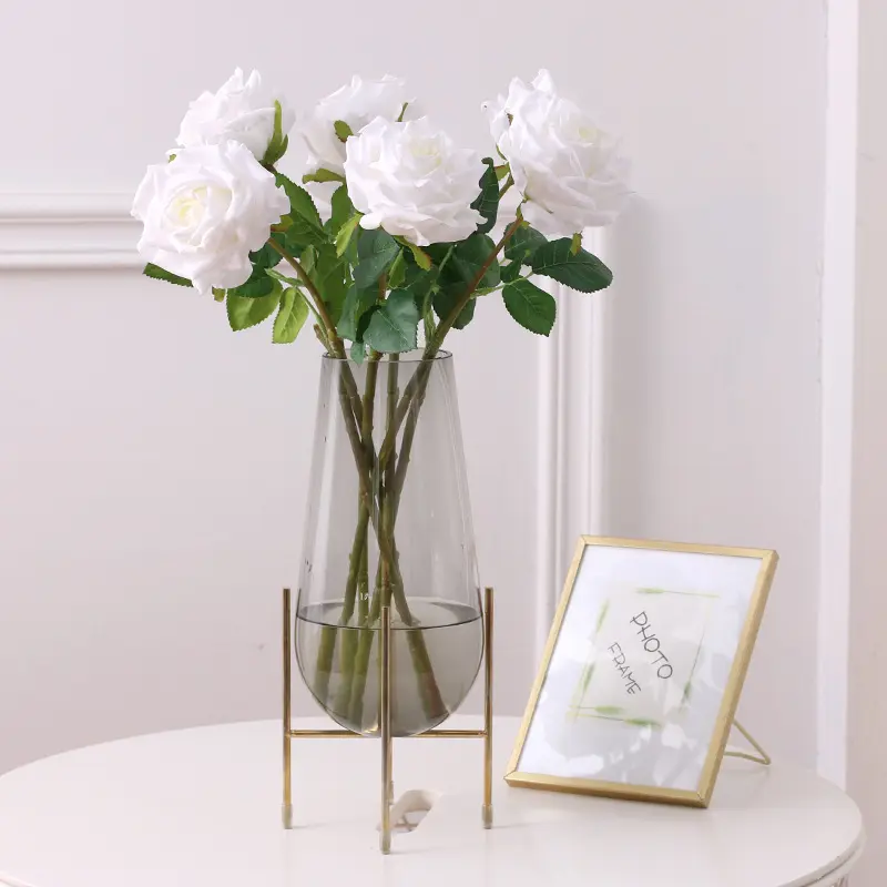 Дешевые белые латексные розы бархатные розы цветы витрины реквизит для свадебного украшения 44 см