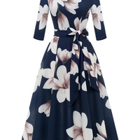 Robe de soirée 2024 vintage à manches sept-quarts pour dames Robe de soirée sexy pour église formelle Plage Robe d'invité de mariage digne