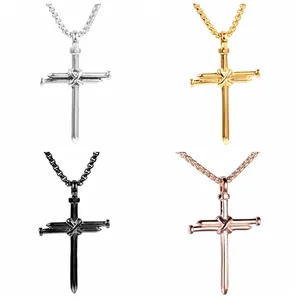 Colar pingente cruz de unha q1533, colar masculino polido, dourado, prata, preto, rosa, dourado
