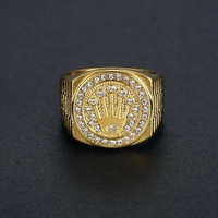 Corona cuadrada chapada en oro de 18K Unisex, anillo de cristal blanco para parejas, joyería fina de acero inoxidable para fiesta