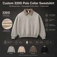 Sweat-shirt à col polo épais 320 GSM pour homme, motif écossais, style Old Money, coupe décontractée, épaules tombantes, personnalisable OEM