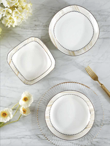 European Style Elegant White Eco Friendly Scenic <b>Dinnerware</b> Set Gold Trim Dishwasher Safe Bone China Coupe 6-Piece Business - Product Image 2