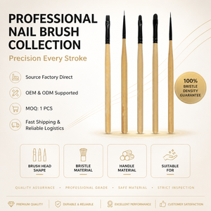 Japanese Tea Wood Handle Gel Nail Brush Set Nylon Bristles Oval Liner for French Fine Line Art - Product Image 1