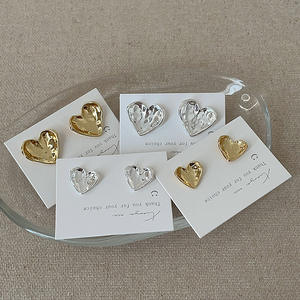 High quality Trendy Wholesale Irregular Surface <b>Jewelry</b> Studs Women <b>Minimalist</b> Heart Wrinkles Earring - Product Image 6