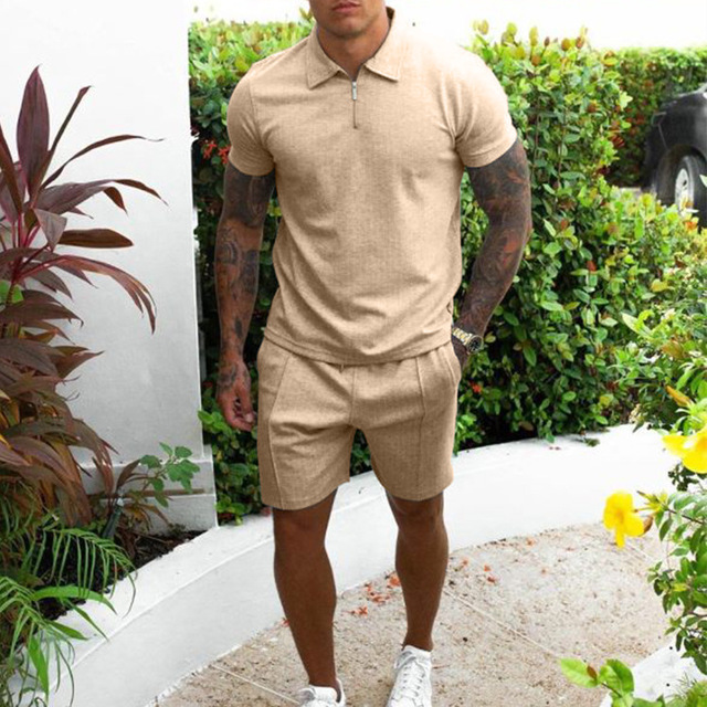 Tùy Chỉnh Logo Mùa Hè Thể Thao 2 Cái Phù Hợp Với Polo T Áo Sơ Mi Ngắn Tracksuit Men Chạy Tùy Chỉnh Men Shorts Set