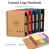 Ensemble de carnets écologiques réutilisables, bloc-notes spirale avec stylo, marque-pages adhésifs, logo personnalisé, fournitures de bureau, scolaires, événementielles, cadeaux