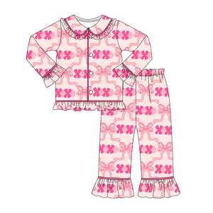 GLP2836 Conjunto de ropa de manga larga a cuadros negro con corazón de niña pequeña personalizado al por mayor Pijamas de otoño para niños - Product Image 6