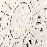 Panneau mural en bois sculpté à la main – Décoration murale 3D Mandala floral – Grande plaque carrée sculptée blanchie à la chaux – Décoration Jodhpur