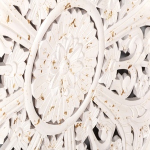 Panneau mural en bois sculpté à la main – Décoration murale 3D Mandala floral – Grande plaque carrée sculptée blanchie à la chaux – Décoration Jodhpur - Product Image 5
