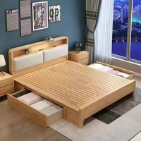 Meubles de chambre à coucher multifonctionnels, cadre de lit de rangement en bois massif, lit en bois de chêne avec rangement