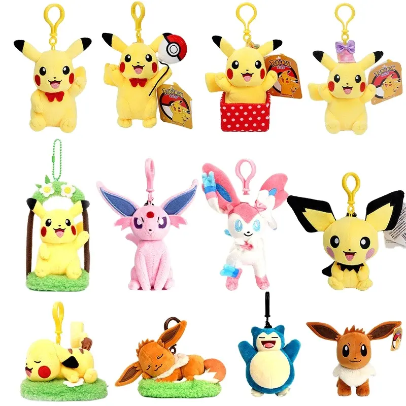 Baokemeng Mặt dây chuyền Pikachu Búp bê đồ chơi sang trọng Mặt dây chuyền baokemeng thú cưng dễ thương búp bê baokemeng móc khóa