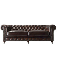 Europäische Art Retro American Oil Wax Leder Kunst Top Rindsleder Schicht Distressed Reiß verschluss Massivholz Wohnzimmer Sofa Double Three