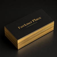 Carte de visite en coton noir épais 600 g/m², bords en feuille d'or véritable, gaufrage, vernis sélectif UV, logo personnalisé, marquage à chaud