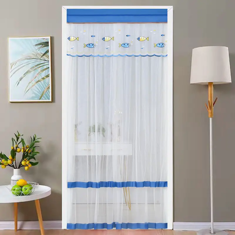 High Quality Double Lace Anti Mosquito Blue Door Curtain Living Room Bedroom Kitchen Bathroom Door Curtain