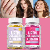 Gummies de biotine, collagène et kératine de l'usine source OEM/ODM, adaptées aux cheveux, aux ongles et à la peau, 60 gummies
