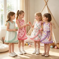 Robe d'été légère pour filles, sans manches, imprimé dessin animé, à volants, ourlet festonné, nœud papillon, tenue décontractée pour enfants