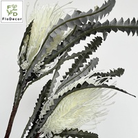 Fleur artificielle de protée blanche floquée de haute qualité, 85 cm, à 2 têtes, avec plante verte, pour la décoration de la maison, de Noël et de mariage