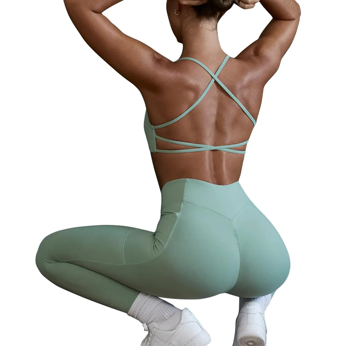 Ladies Stretchy Soft Quick Dry V Cut Scrunch Back Leggings and Bra Set