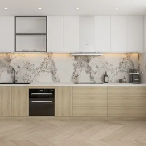 Armario de cocina de madera contrachapada, diseño moderno, Modular, con acabado lacado, hecho a mano