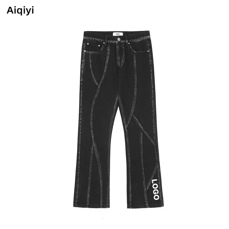 Erkekler için tasarımcı kot 2023 mikro alevlendi dikiş düzensiz kesim yırtık kot pantolon Mens yeni moda kot