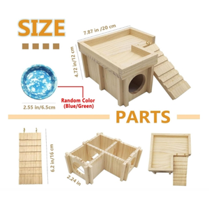 الهامستر الخشبي المخبأ الهامستر مع سلم يخفي منصة ديكور قفص حيوانات صغير قابل للفصل - Product Image 6