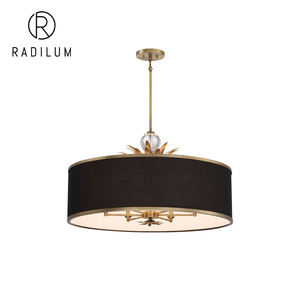 Lustre moderne de luxe pour salle à manger d'hôtel, en laiton, avec abat-jour en tissu noir, finition en cristal, lustre LED Caprio - Product Image 1