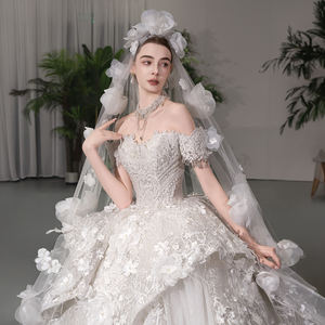 Vestido de Novia de Lujo Moderno GT110 con Hombros Descubiertos, Largo hasta el Suelo, con Apliques de Encaje, Estilo Princesa, Vestido de Noiva - Product Image 4