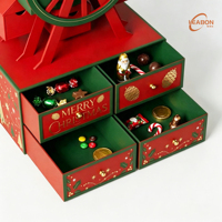 Calendrier de l'Avent Roue Ferris Leabon, Boîte en Papier Rouge, Vert et Or avec Tiroirs en Feuille d'Or pour Compte à Rebours des Fêtes, Cadeau de Noël, Vente en Gros Direct Usine