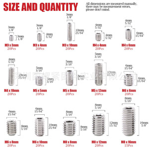 304 Stainless Steel Hex <b>Socket</b> Head <b>Screws</b> M3 M4 M5 M6 M8 295pcs Industrial Grade With Hex Wrench Set - Product Image 2