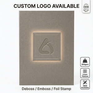 Porte-documents professionnel gris taupe texturé <span class=keywords><strong>en</strong></span> lin avec logo personnalisé, porte-documents à deux volets, papeterie haut de gamme - Product Image 4