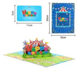 Cartes-cadeaux 3D pop-up personnalisées Diy Carte de vœux d'anniversaire Bon prix Carte de vœux joyeux anniversaire parc d'attractions bon marché