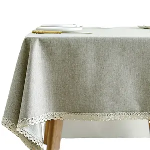 Hot Sale Striped Pattern Square Table Linen Waterproof and Oilproof Ultrasonic Lace Laminate Cotton round Table for Home Use