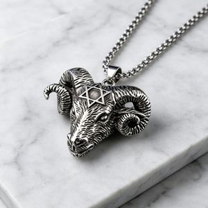 Yunnique Collier Tête de Chèvre Satan en Acier Titane, Pendentif Animal Géométrique, Bijou Unisexe Tendance - Product Image 1