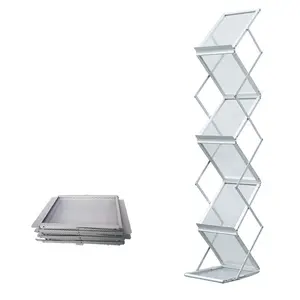 Aluminium 7 Layer A4 Floor Standing Foldable Magazine Rack, Acrylic Brochure Holder Display Rack Exhibitions For Trade Sho
