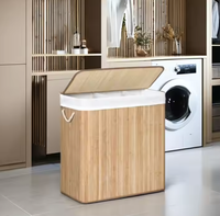 Panier à linge pliable en bambou 3 compartiments couvercle à clipser poignées en coton pour chambre salle de bain buanderie boîtes de rangement bacs
