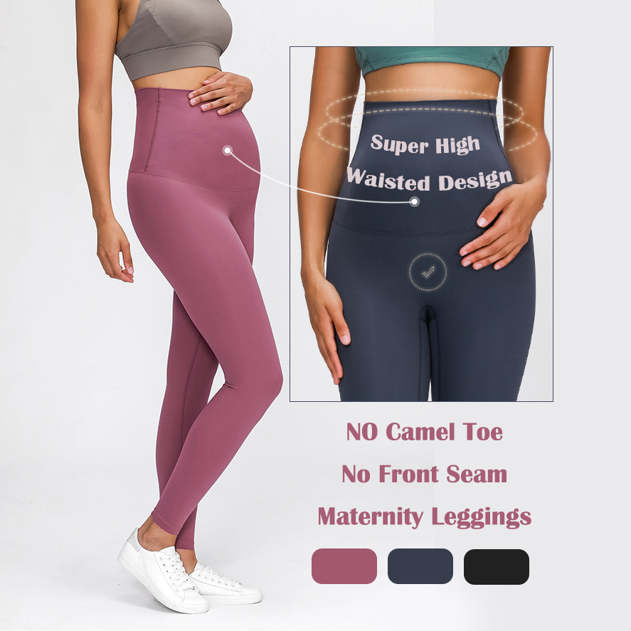Custom High Waisted Elastic Waist Gym Wear Workout Yoga Pants Maternity Leggings Quick Dry Breathable