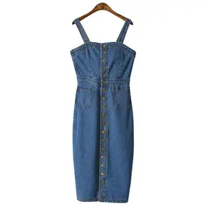 مخصص النساء الدنيم اللباس فستان الشمس وزرة الجينز الإناث عارضة خمر الأزرق مثير جينز ضيق اللباس