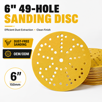 Bande abrasive en oxyde d'aluminium 40, 6 pouces, 49 trous, 1 mm, à crochets moyens, OEM/ODM # ~800 #   Disque de ponçage rond jaune pour ponceuse orbitale aléatoire