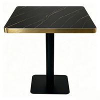 Ensemble de table à manger moderne en pierre frittée carrée avec chaises rembourrées, base en métal durable pour hôtel, restaurant, café