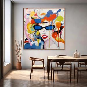 Decoración del Hogar, Arte Mural, Cuadro Divertido de Arte Pop con Personaje con Gafas de Sol, Pintura Abstracta al Óleo sobre Lienzo Acrílico, Pintura Hecha a Mano - Product Image 2