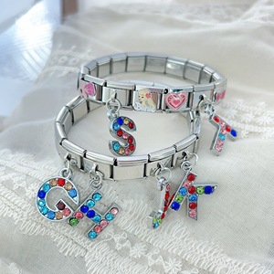 Trendy Colorful <b>Crystal</b> Letter Alphabet Dangle Italian Charm Links Stainless Steel DIY Modular <b>Bracelet</b> Charms Jewelry Gift - Product Image 3