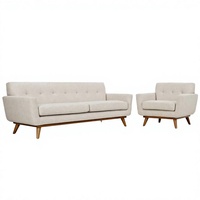 Kingfun Ensemble Canapé Deux Places 65 pouces avec Ottoman et Table Basse, Style Moderne avec Rangement, Capitonnage Boutonné, Pieds en Bois, pour Salon