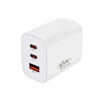Pengisi Daya Cepat GaN 65W 3-Port (2 Type-C 1 USB) PD3.0 Pengisi Daya Dinding Pengisian Cepat untuk Pengisi Daya Ponsel Laptop Ipad