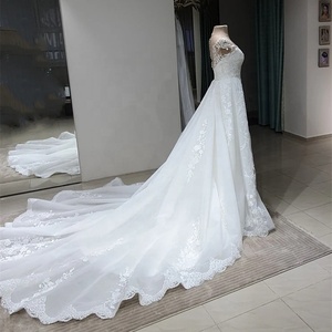 Robe de mariée de luxe détachable et amovible, style robe de bal, à imprimé floral, avec broderie en dentelle, <span class=keywords><strong>dos</strong></span> <span class=keywords><strong>nu</strong></span>, élégante, avec traîne balai/brosse - Product Image 5