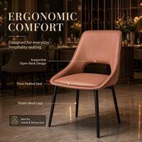 Chaise de salle à manger moderne à dossier incurvé, assise en terracotta rembourrée avec pieds en métal noir pour hôtel et restaurant