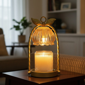 Calentador de Velas Eléctrico LANJO Estilo Navideño, Quemador de Aroma de Vidrio con Marco Dorado y Hojas Decorativas para Decoración del Hogar - Product Image 4