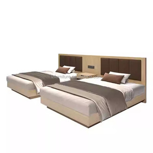 Hotel Furniture Bedroom <b>Sets</b> Wooden <b>Single</b> Twin Tatami <b>Bed</b> Frame With Upholstered Headboard Nightstand For 3 Star Hotel Project - Product Image 4