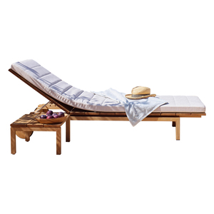 Canapé-lit d'extérieur avec table basse, lit de soleil individuel en teck imperméable pour jardin, inclinable et réglable, avec support métallique - Product Image 5