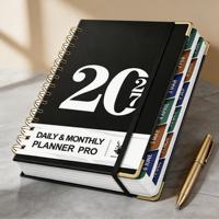 Agenda annuel et mensuel 2027 de haute qualité, reliure spirale, en cuir PU, avec logo personnalisé, cadeaux d'entreprise, cadeaux personnels