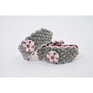 Ethnic Vintage Silver Oxidised Punchi Bangles with Flower Crystal Rhinestone Inlay <b>Red</b> Green Accents Unisex Wedding Jewelry - Product Image 3